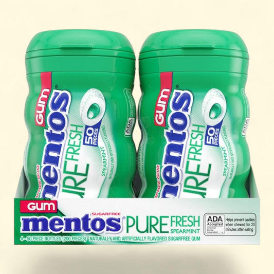 Mentos Pure Fresh Gum, Spearmint, 50 Pieces, 4-count