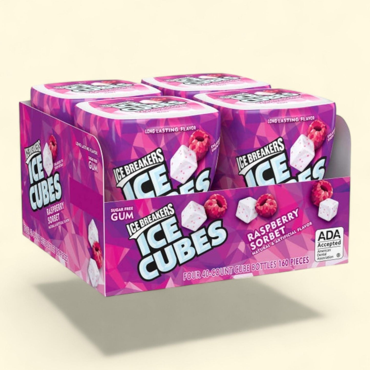 Ice Breakers Ice Cubes Gum, Raspberry Sorbet, 40 pieces, 4-count — authentic US product shipped worldwide by Treatspree