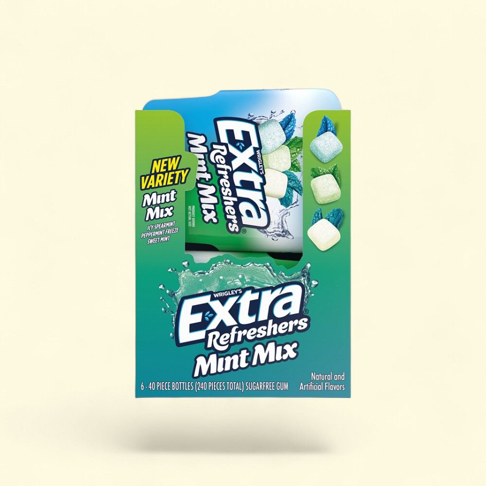 Extra Refreshers Mint Mix Gum - 6 Bottles (40 Count Each) — authentic US product shipped worldwide by Treatspree