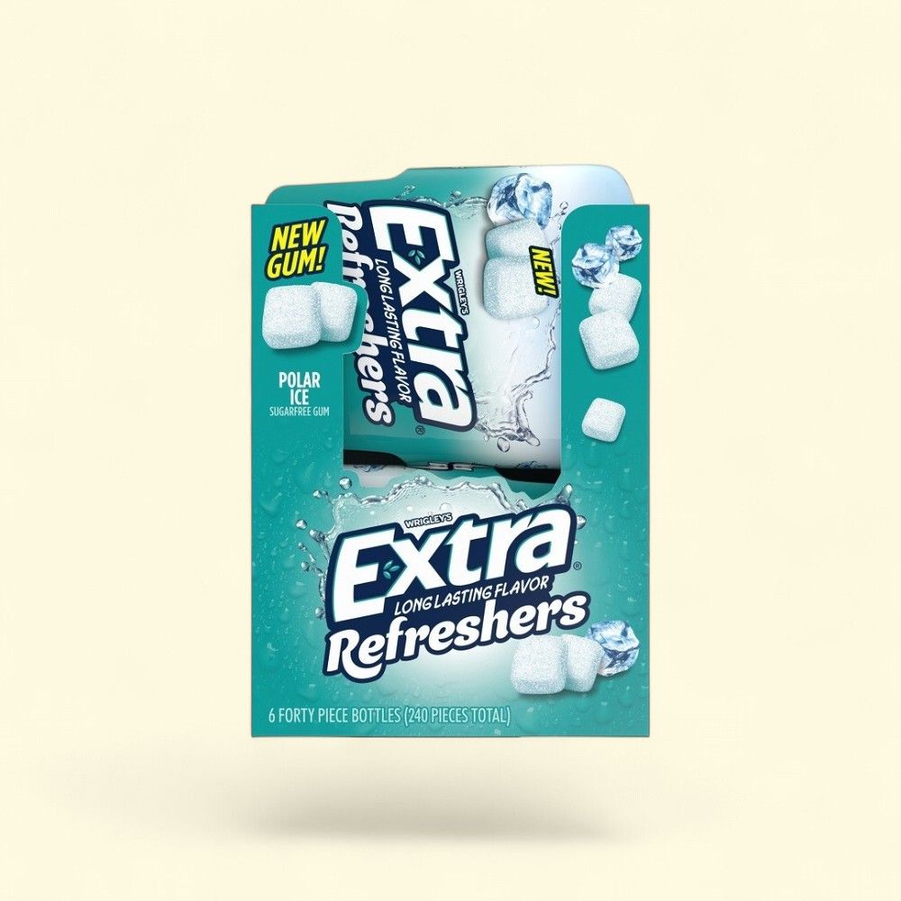 Extra Polar Ice Refreshers Chewing Gum Bottle 6 x 40 Count — authentic US product shipped worldwide by Treatspree