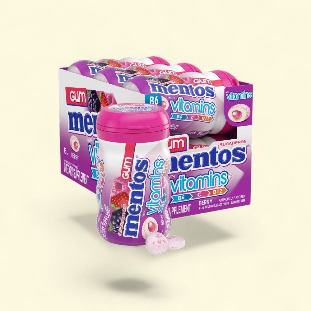 Mentos Vitamins Berry Gum - 45 Pieces (6-Pack) — authentic US product shipped worldwide by Treatspree