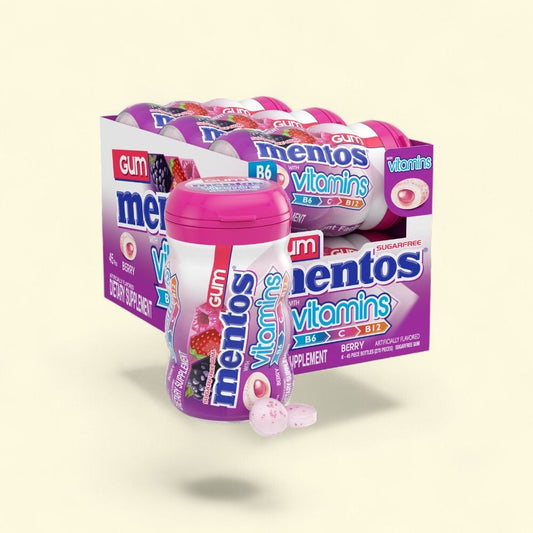 Mentos Vitamins Berry Gum - 45 Pieces (6-Pack) — authentic US product shipped worldwide by Treatspree