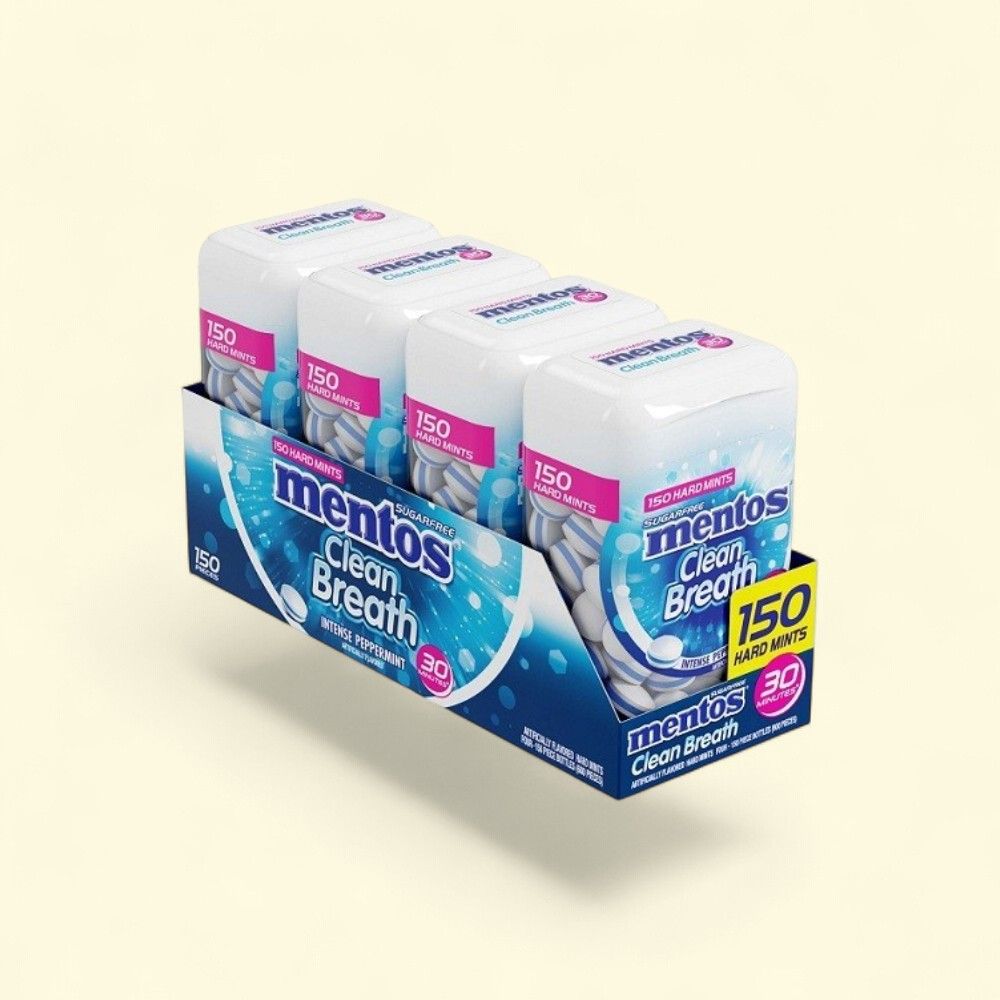 Mentos Peppermint Clean Breath Mints, Bottle, 4 Count — authentic US product shipped worldwide by Treatspree