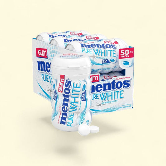 Mentos Pure White Gum, 6 x 50-Piece Packs — authentic US product shipped worldwide by Treatspree
