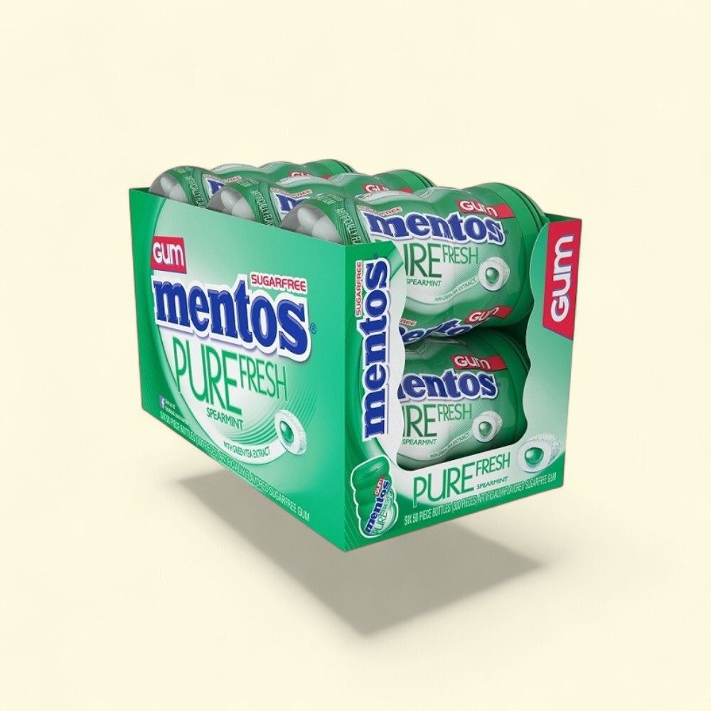 Mentos Pure Fresh Spearmint Chewing Gum - 6 Count Bottle — authentic US product shipped worldwide by Treatspree