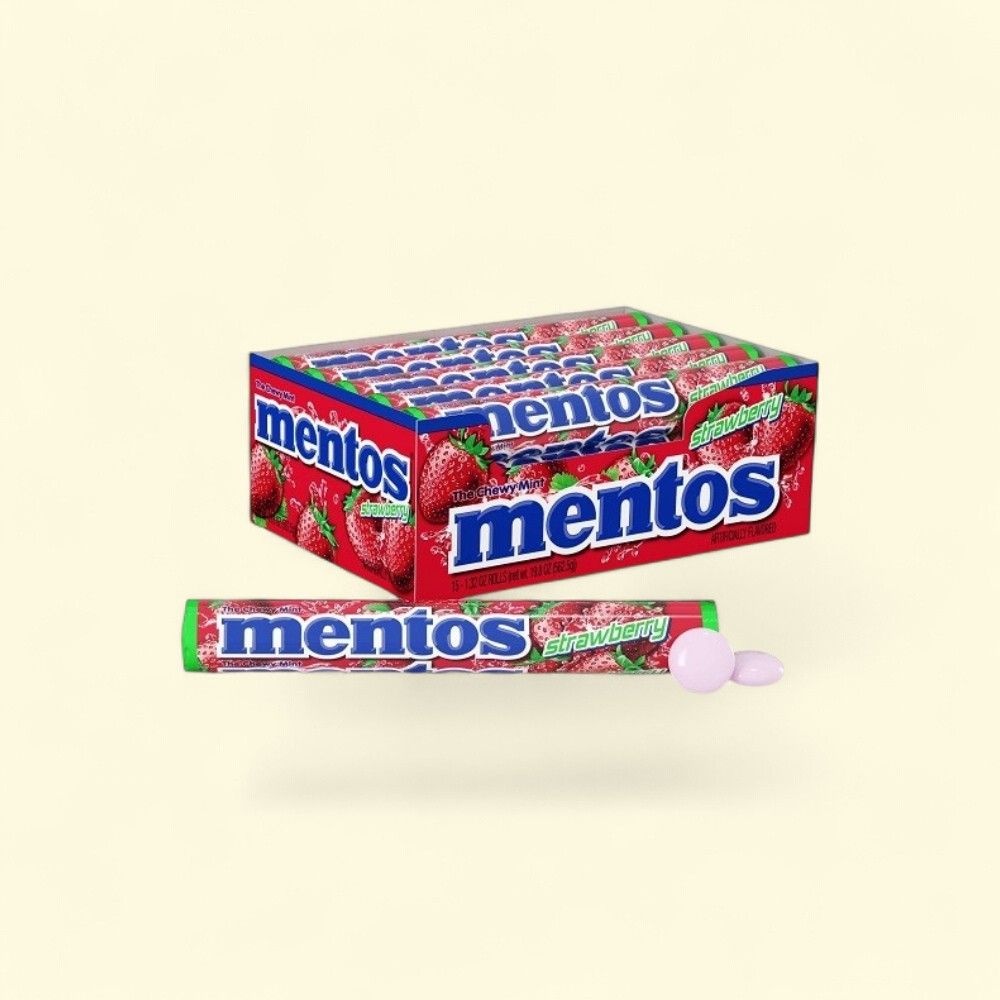 Mentos Chewy Mint Candy Rolls, Strawberry Flavor (Pack of 15) — authentic US product shipped worldwide by Treatspree