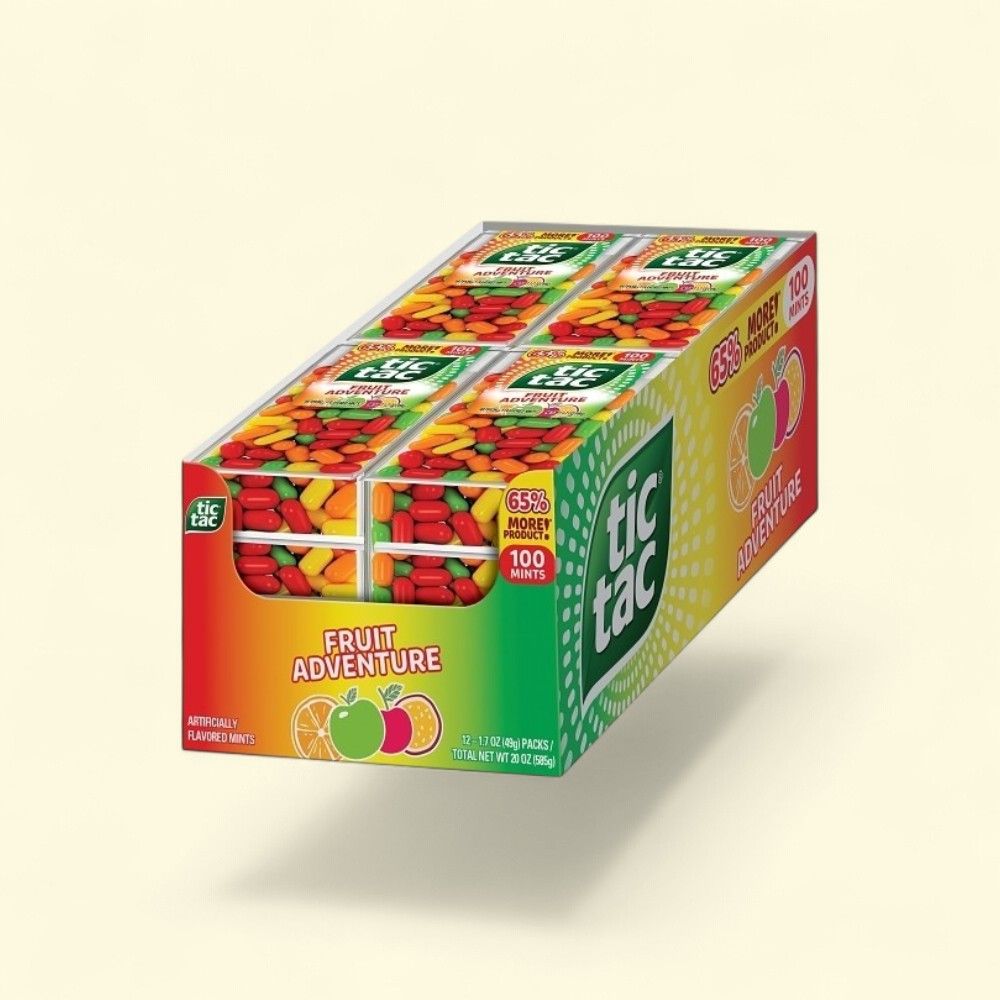Tic Tac Fruit Adventure Mints, 12 x 3.4 oz (100 mints) packs — authentic US product shipped worldwide by Treatspree