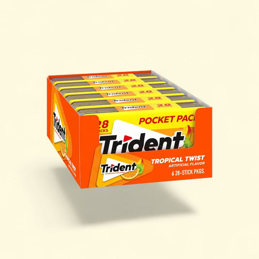Trident Tropical Twist Sugar Free Gum (6 Count) — authentic US product shipped worldwide by Treatspree