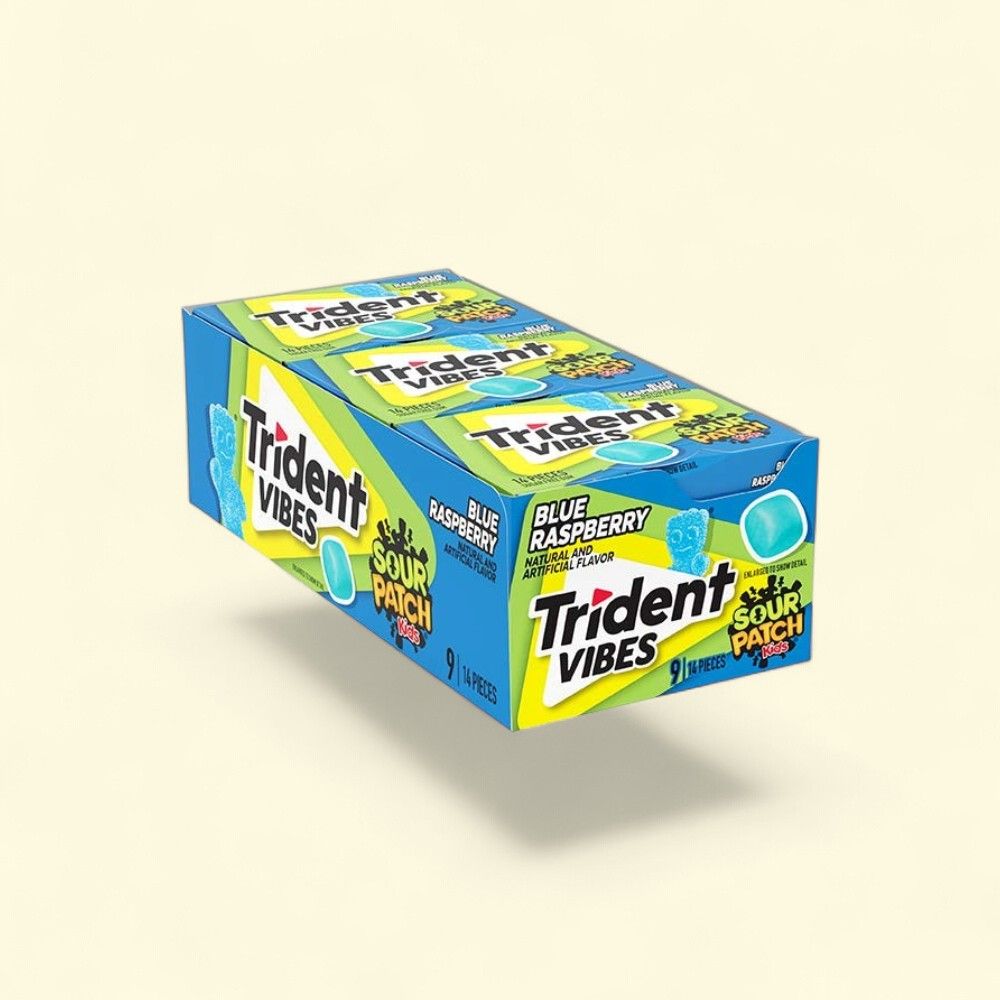 Trident Vibes Sparkling Blue Raspberry Sugar-Free Gum, 9 Count — authentic US product shipped worldwide by Treatspree