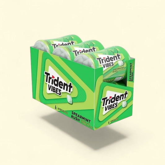 Trident Vibes Spearmint Rush Sugar-Free Gum Bottles (6-Pack) — authentic US product shipped worldwide by Treatspree