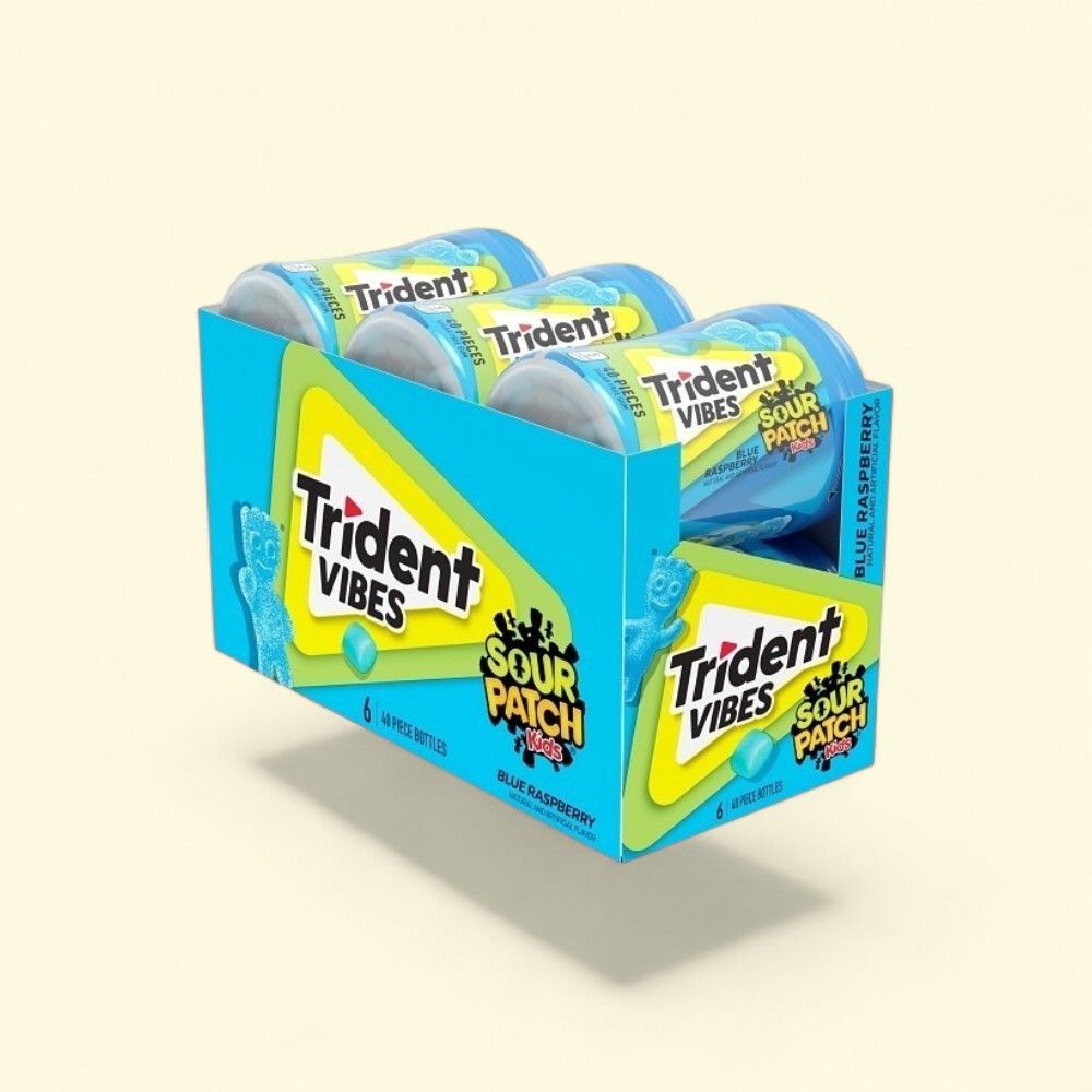 Trident Vibes Sour Patch Kids Blue Raspberry Gum (6 Bottles) — authentic US product shipped worldwide by Treatspree