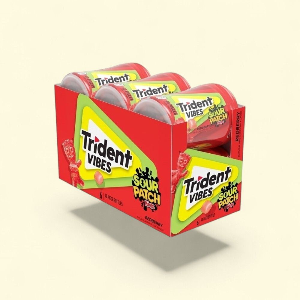 Trident Vibes SOUR PATCH KIDS Red Berry Gum Bottles 6-Pack — authentic US product shipped worldwide by Treatspree