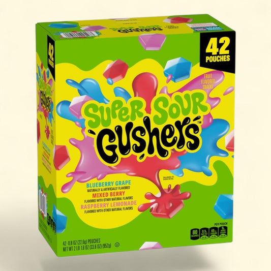Gushers Super Sour Fruit Flavored Snacks, 0.8 oz, 42-count