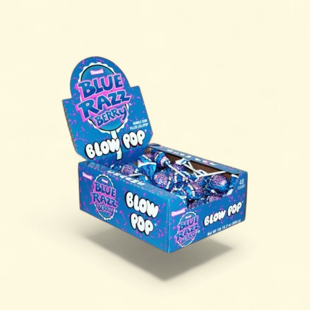 Charms Blow Pop Blue Razzberry Lollipops with Bubble Gum Center, 48-Count — authentic US product shipped worldwide by Treatspree