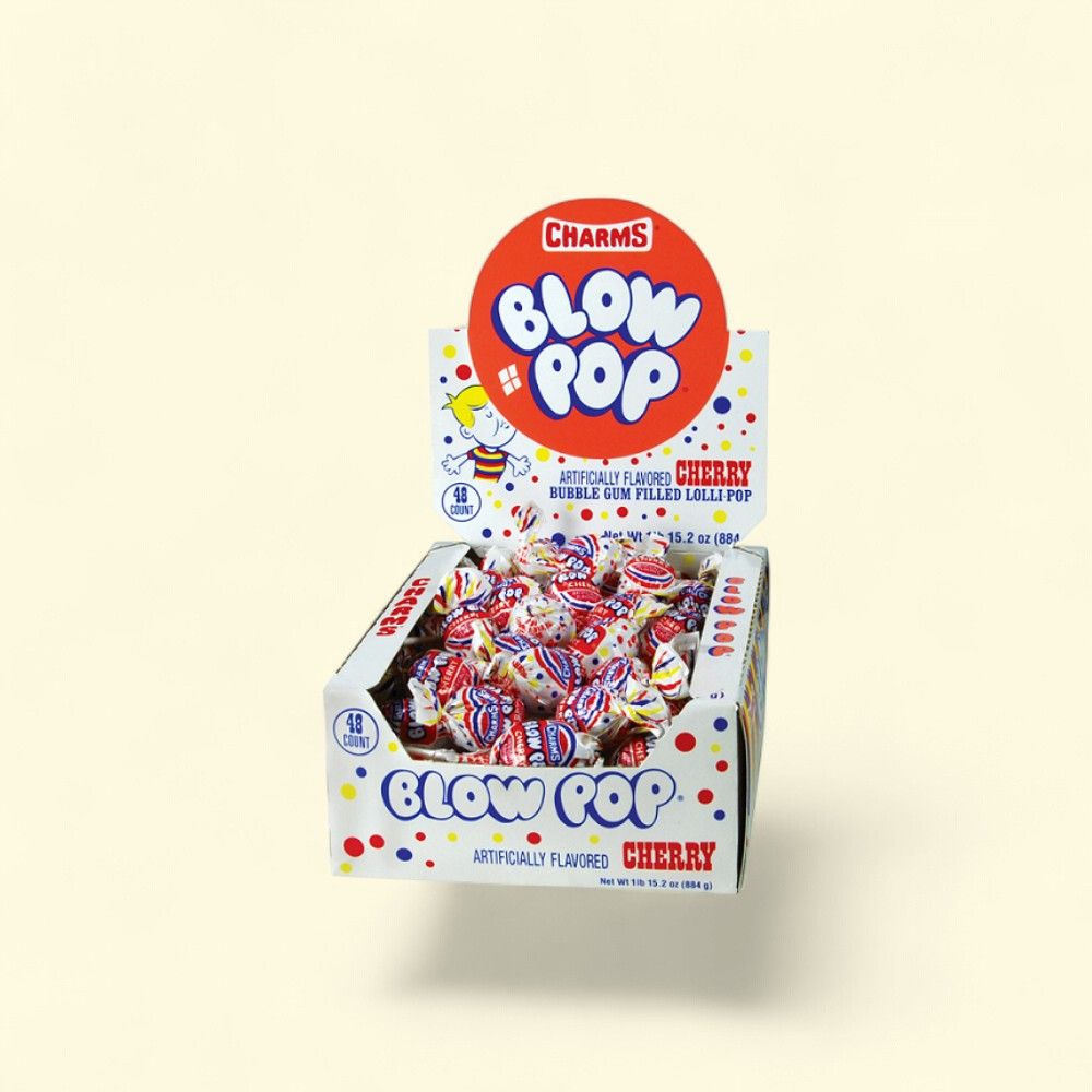 Blow Pop Cherry Lollipops, Hard Candy with Bubble Gum Center, 48 Count — authentic US product shipped worldwide by Treatspree