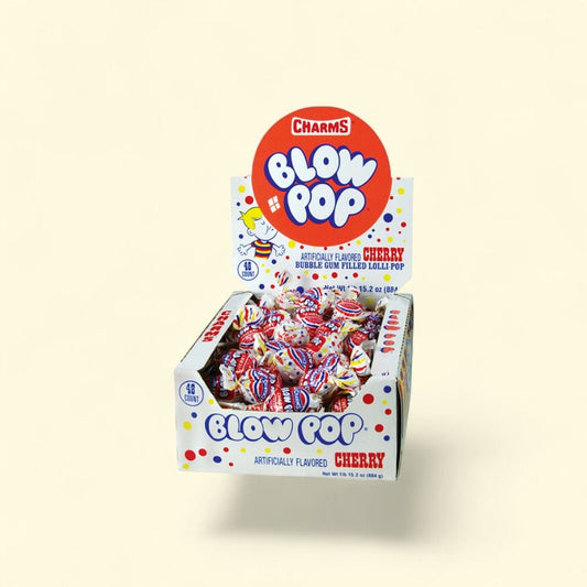 Blow Pop Cherry Lollipops, Hard Candy with Bubble Gum Center, 48 Count — authentic US product shipped worldwide by Treatspree