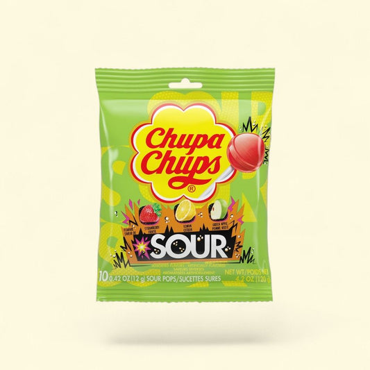 Chupa Chups Sour Lollipops 10-Count Peg Bag — authentic US product shipped worldwide by Treatspree