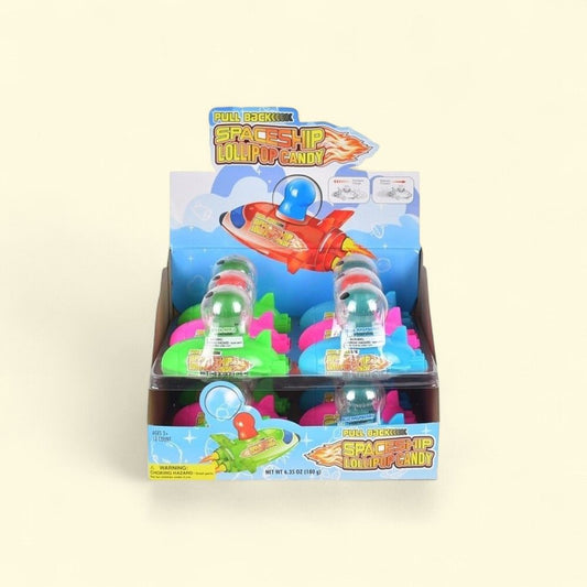 Pull Back Spaceship Lollipops - Blue Raspberry, Strawberry, Green Apple (12 Count) — authentic US product shipped worldwide by Treatspree