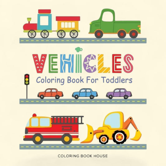 Vehicles Coloring Book for Toddlers, Cars, Trucks, Trains, Tractors, Excavators,  Size: Ages 2-5