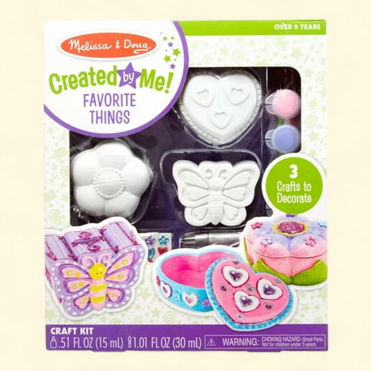 Melissa & Doug Created by Me! Favorite Things Craft Kit Set: Paint-Your-Own Flower and Heart Treasure Boxes and Butterfly Bank, Kids