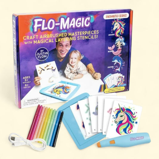 Flo-Magic Kids Enchanted Series Airbrush Marker Kit, 25-Piece