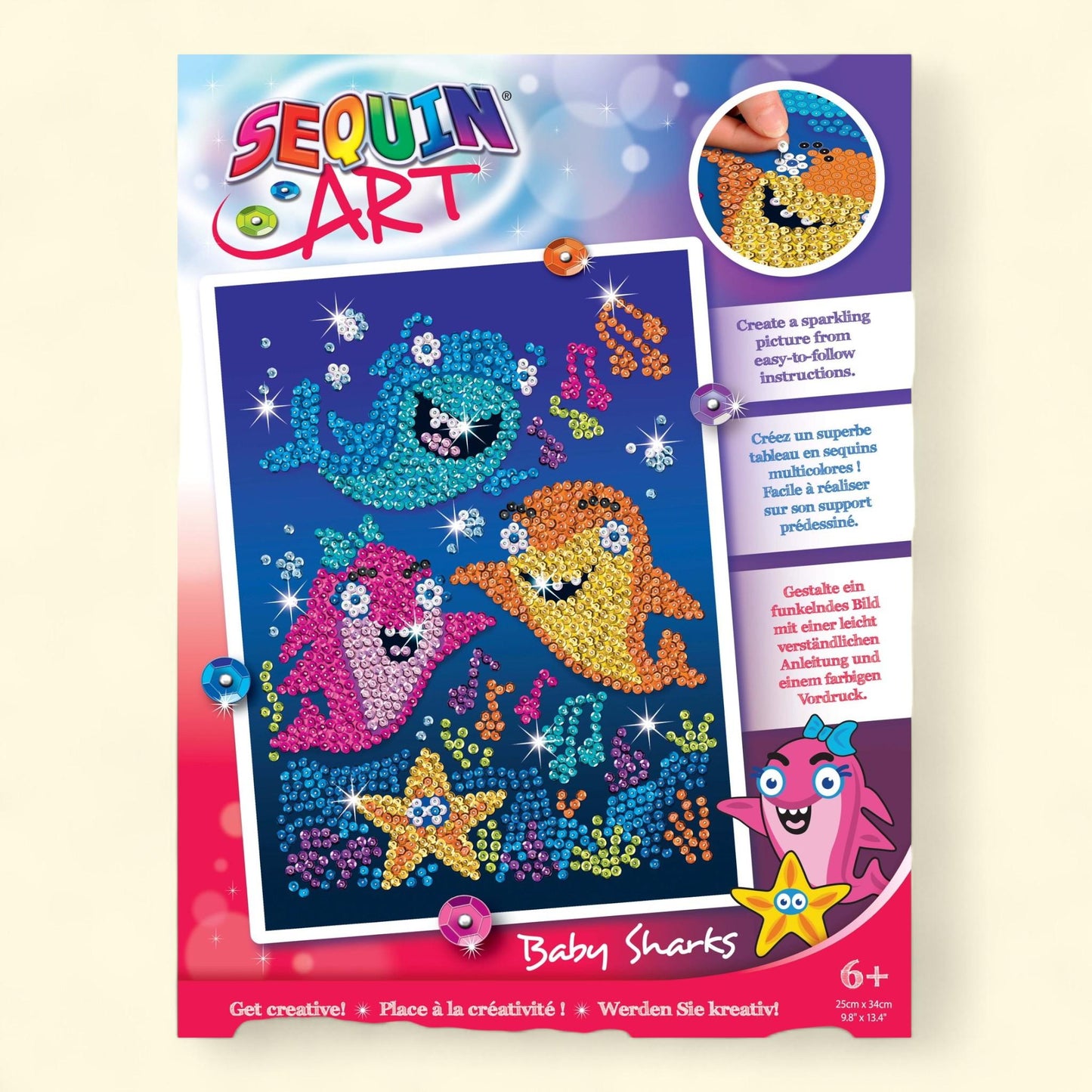 Sequin Art, Sparkling Baby Sharks, Sparkling Art Design and Craft