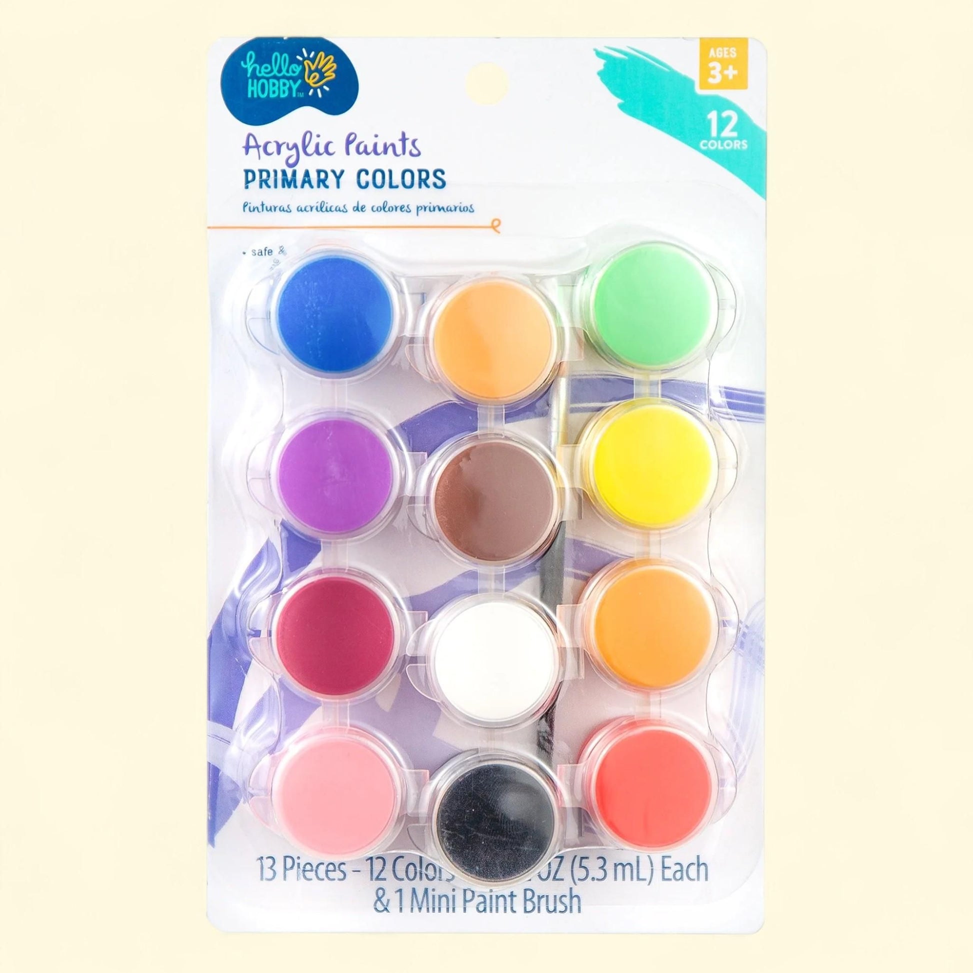 Hello Hobby Acrylic Paints, Primary Colors, Paintbrush — authentic US product shipped worldwide by Treatspree