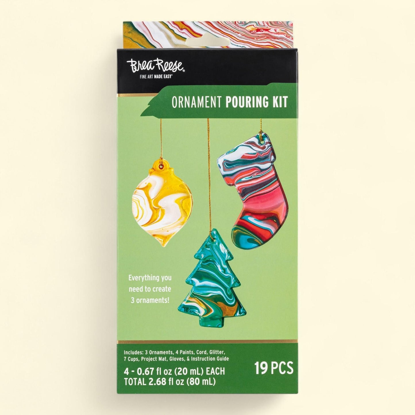 Brea Reese Acrylic Paint Pouring Kit Ornaments, Customize 3 Ornaments