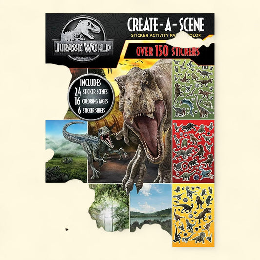 Bendon Jurassic World Create a Scene Sticker Book, 32 Pages, 6 Sticker Sheets, Paperback