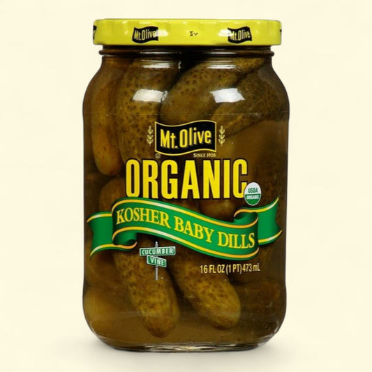 Mt. Olive Organic Kosher Whole Baby Dill Pickles, 16 fl oz Jar