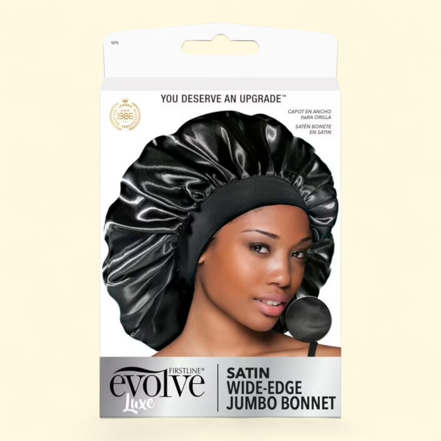 Evolve Satin Bonnet, Jumbo Size, Black