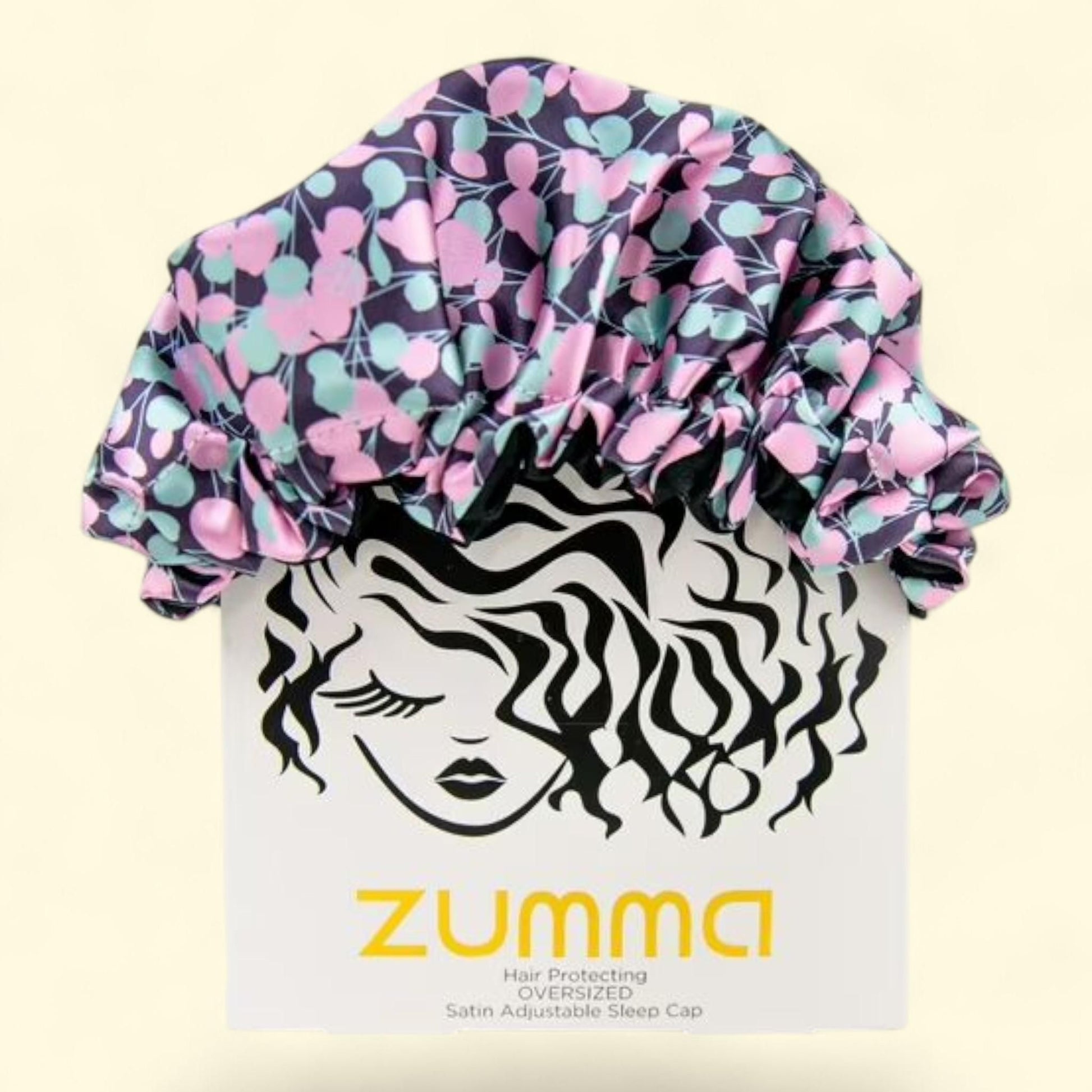 Zumma Adjustable Satin Sleep Cap, Black Multicolor Print — authentic US product shipped worldwide by Treatspree