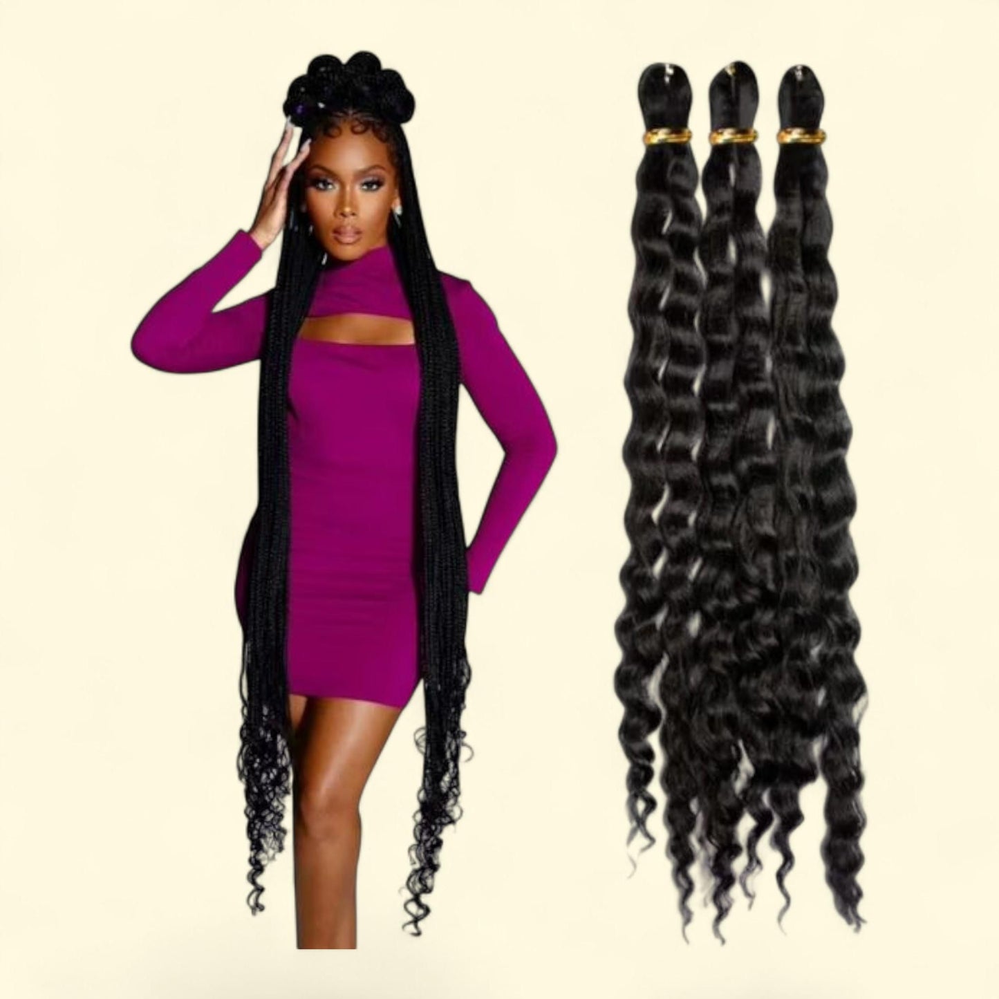 Darling Bohemian Wave Braid Hair 3X Pack, 52 inch, #1B