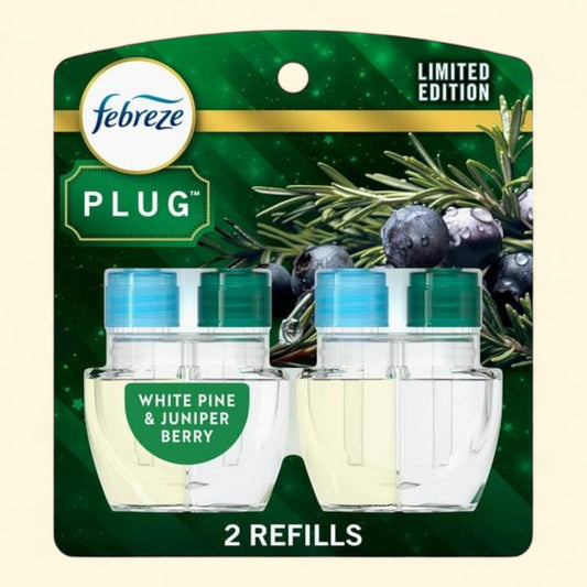 Febreze Plug In Air Freshener, Odor-Fighting Oil Refill, Pine & Berry, Christmas Tree Scent, 2 Refills