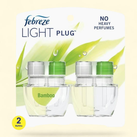Febreze Plug In Air Freshener, Odor-Fighting Scented Oil Refill, Light Bamboo Scent, 2 Refills