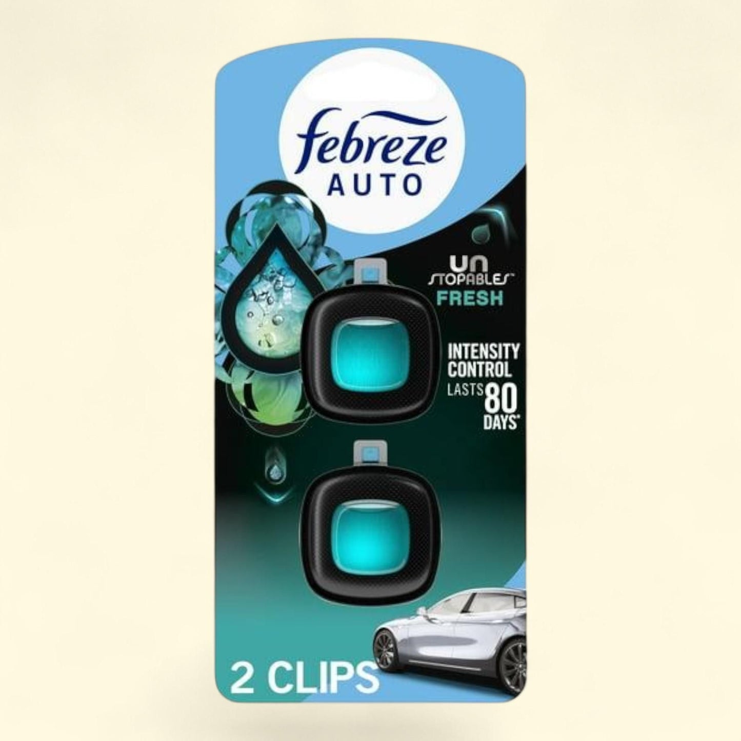 Febreze Car Air Freshener, Unstopables Fresh, 2 Count