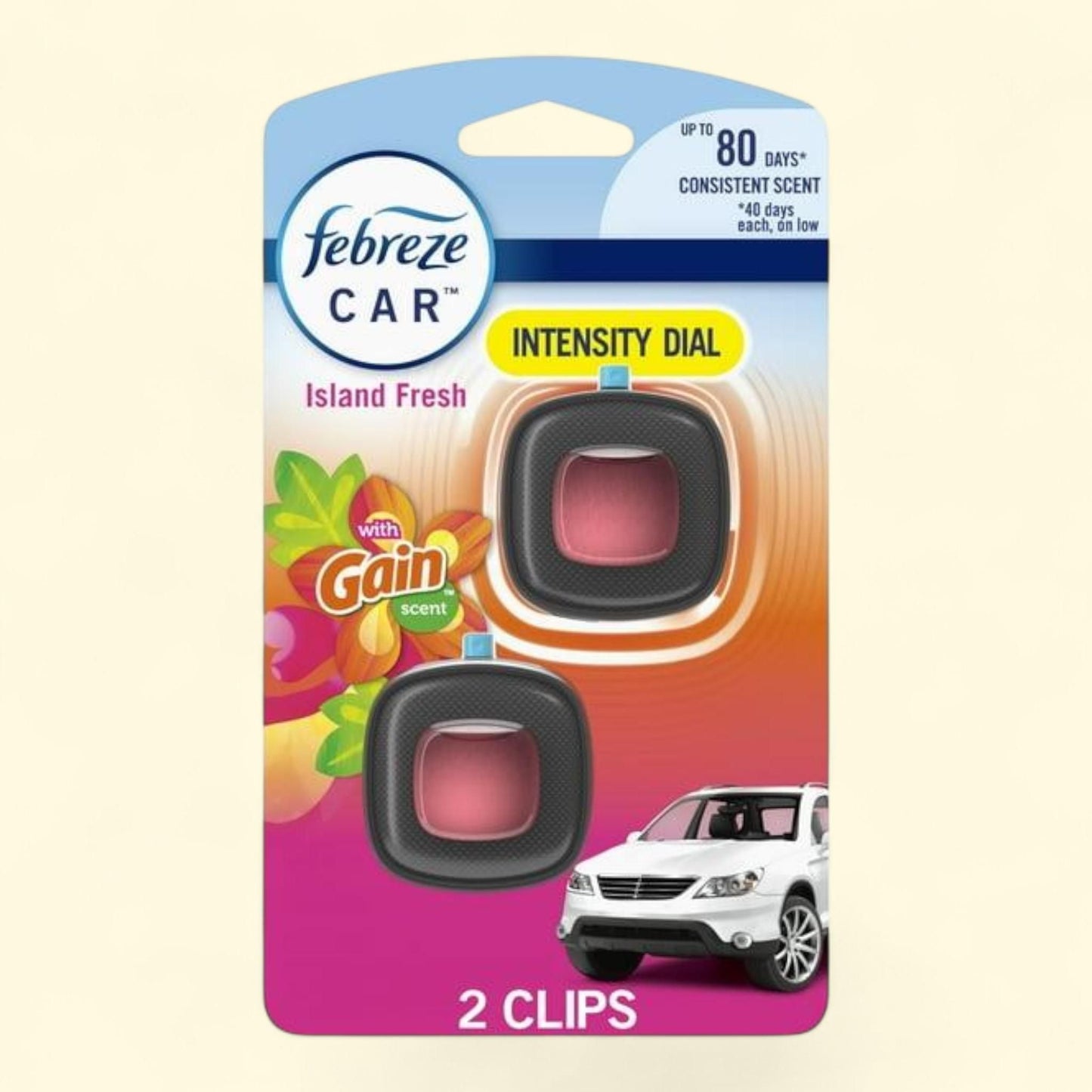 Febreze Car Air Freshener, Gain Island Fresh, 2 Count
