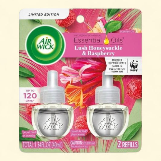 Air Wick Scented Oil Air Freshener Refills, Honeysuckle and Raspberry, 2 Count