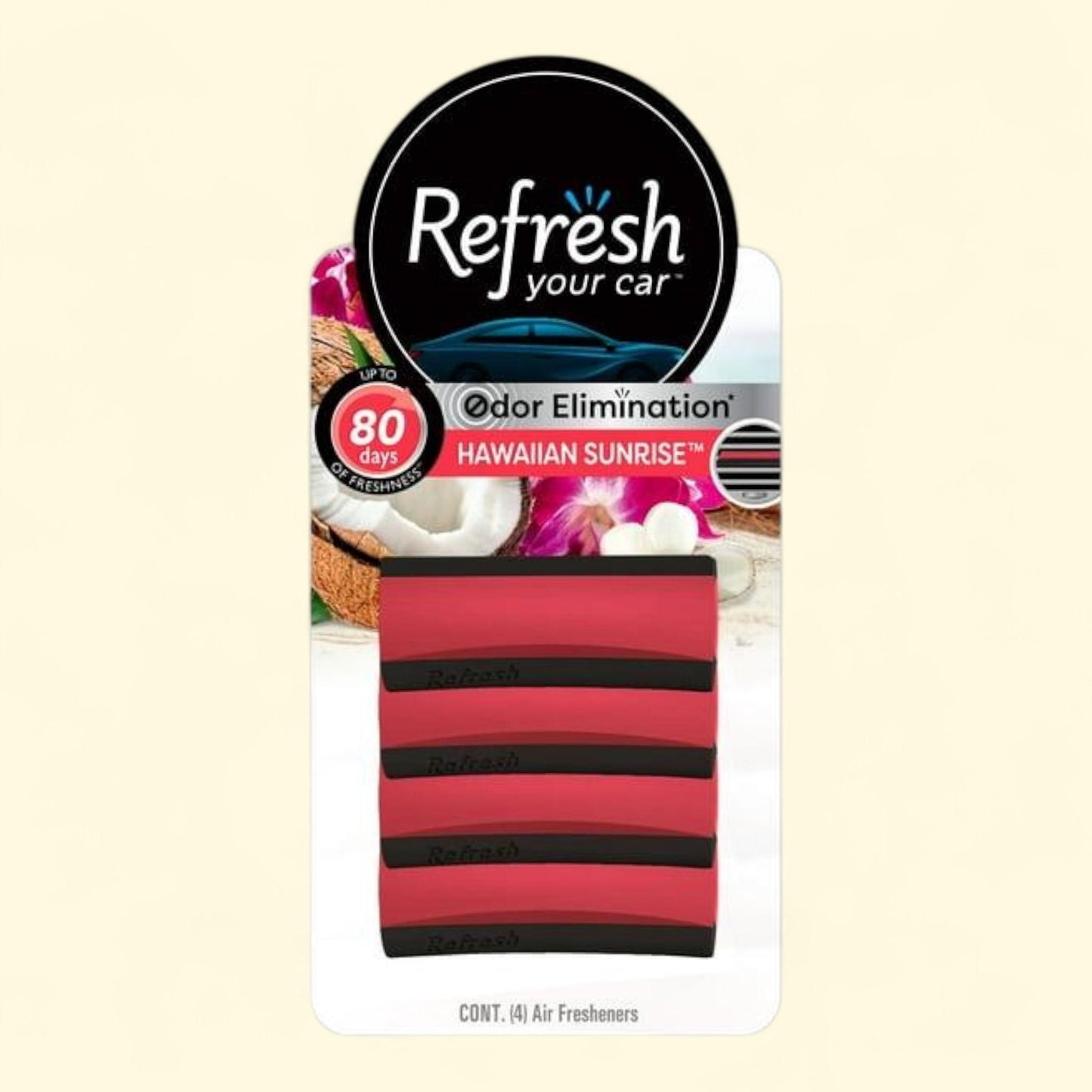 Refresh Your Car, Hawaiian Sunrise Vent Stick, 4 Ct