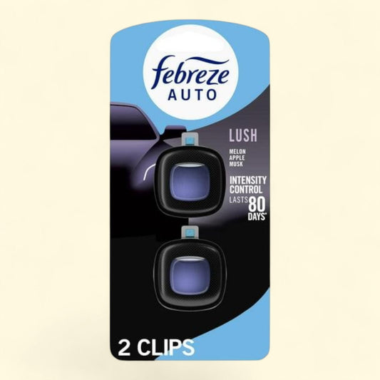 Febreze Car Air Freshener, Odor-Fighting Car Vent Clip, Lush, 2 Count