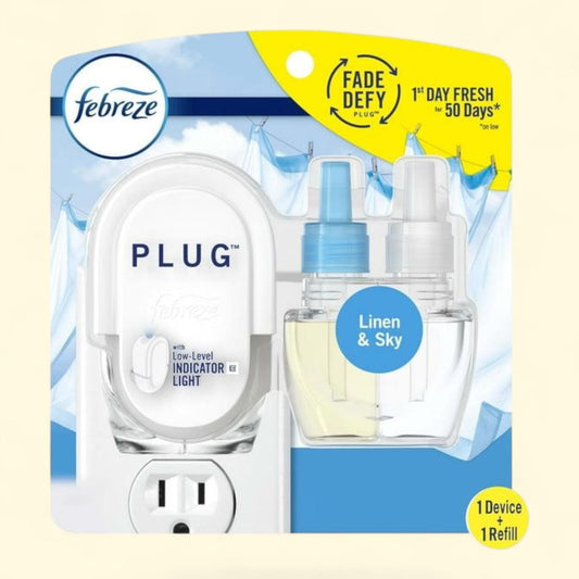 Febreze Plug In Air Freshener, Linen & Sky, Warmer + 1 Refill