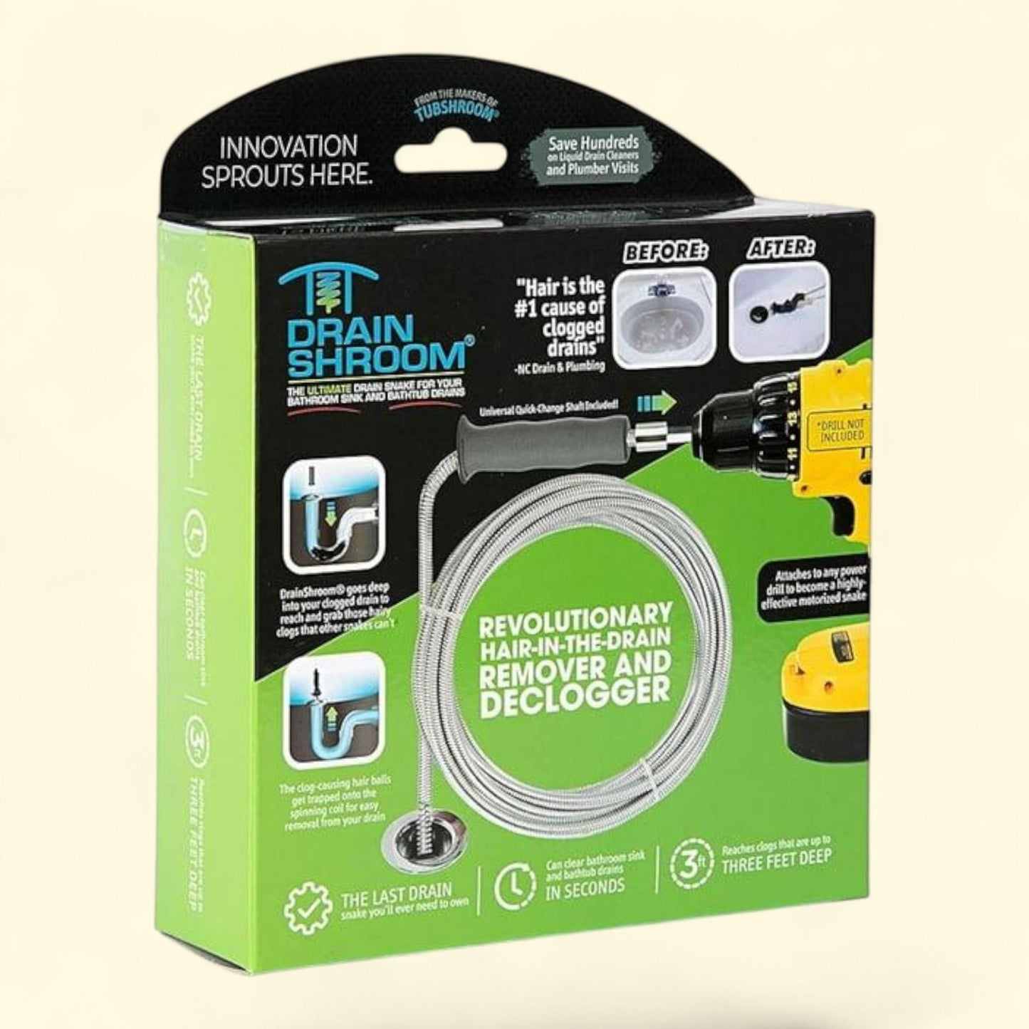 DrainShroom Drain Snake, Tub and Sink Auger, Clog Remover