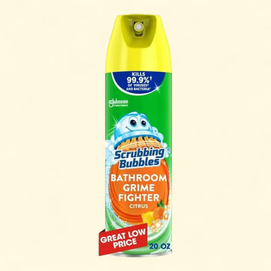 Scrubbing Bubbles Bathroom Grime Fighter Disinfectant Cleaner Aerosol, Citrus, 20 oz