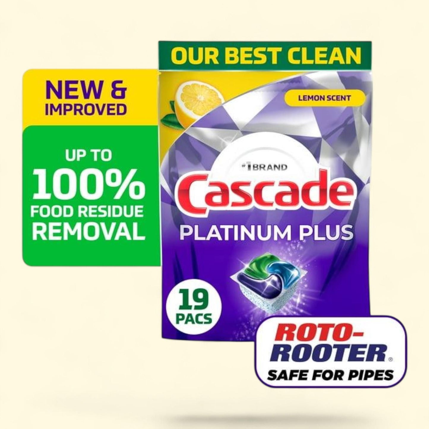 Cascade Platinum Plus Dishwasher Pods, 19 Count