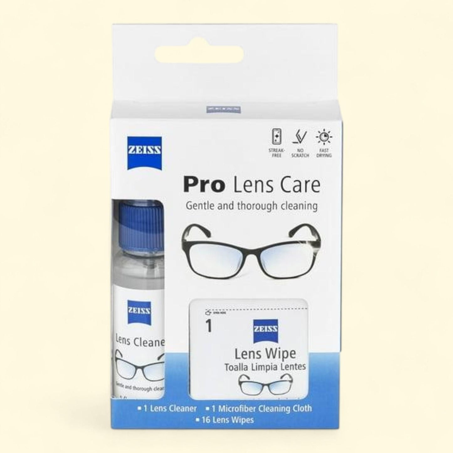ZEISS Lens Care Kit, Eyeglass Cleaner 1 oz and Lens Cleaning Wipes 16 Count