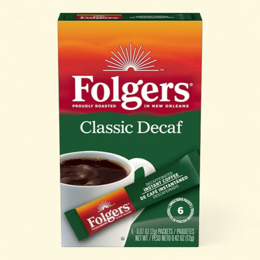 Folgers Classic Decaf Instant Coffee Crystals Packets, 6 Count