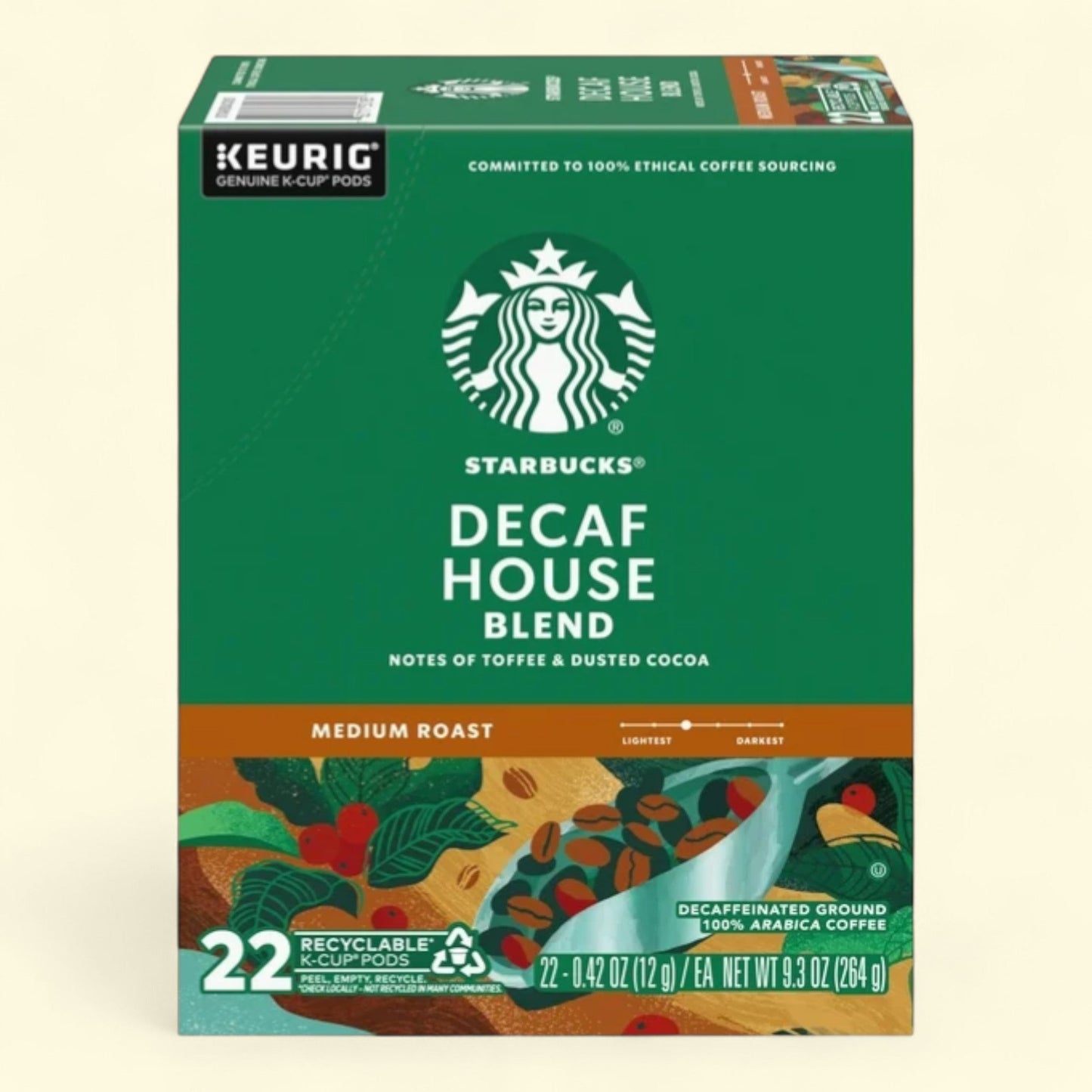 Starbucks, Decaf House Blend Medium Roast K-Cup Coffee Pods, 22 Count