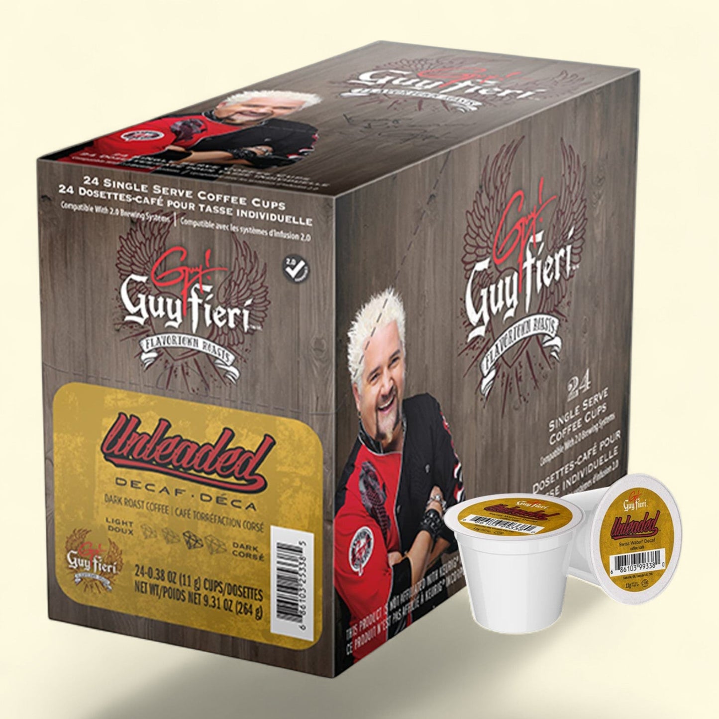 Guy Fieri Flavortown Roasts Decaffeinated Coffee Pods, Unleaded Decaf, 24 Count