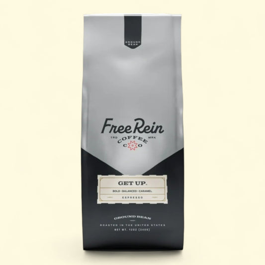 Free Rein Coffee Company, Get Up Espresso Dark Roast Ground Coffee, 12oz