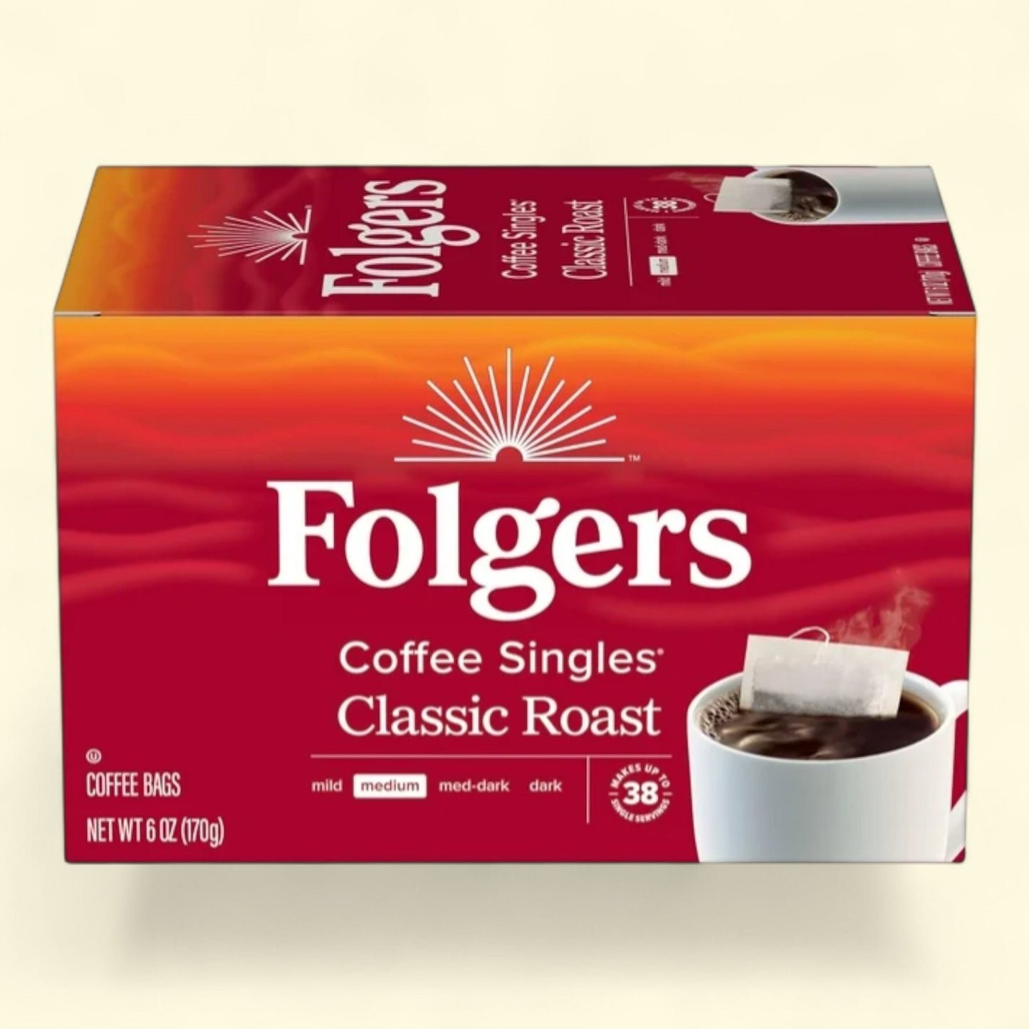 Folgers Coffee Singles Classic Roast Coffee Bags, 38 Count
